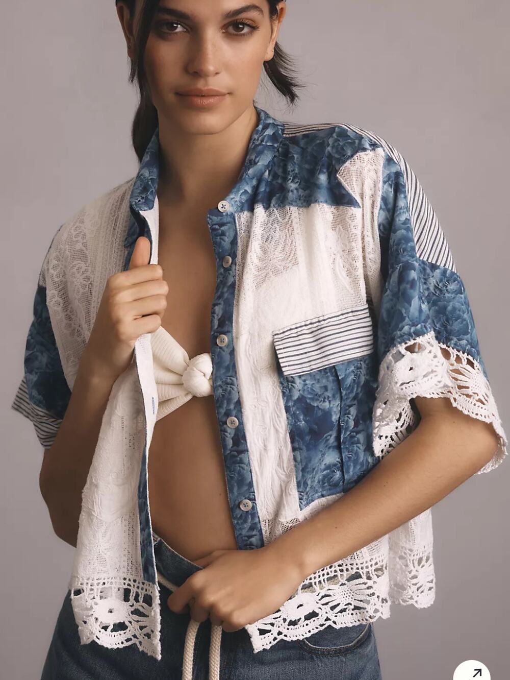 Pilcro Patchwork Cabana Shirt L Button Front Cottage Boho coastal grandmother